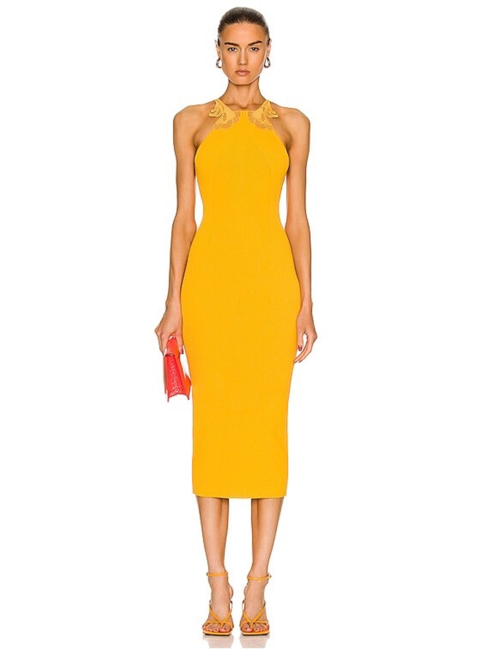Self Portrait Canary Inserted Lace Knit Dress Large